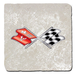 Corvette C3 Crossed Flags Stone Coaster