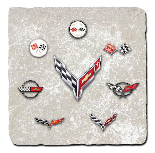 Corvette Generations Light Stone Tile Coaster Bundle - Set of 4