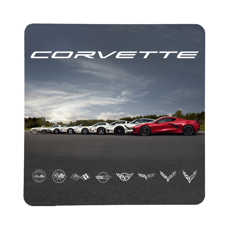 Corvette C8 Generations Crossed Flags and Cars Stone Coaster