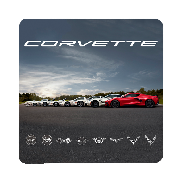 Corvette C1-C8 Generations Crossed Flags and Cars Stone Coaster Bundle - Set of 4