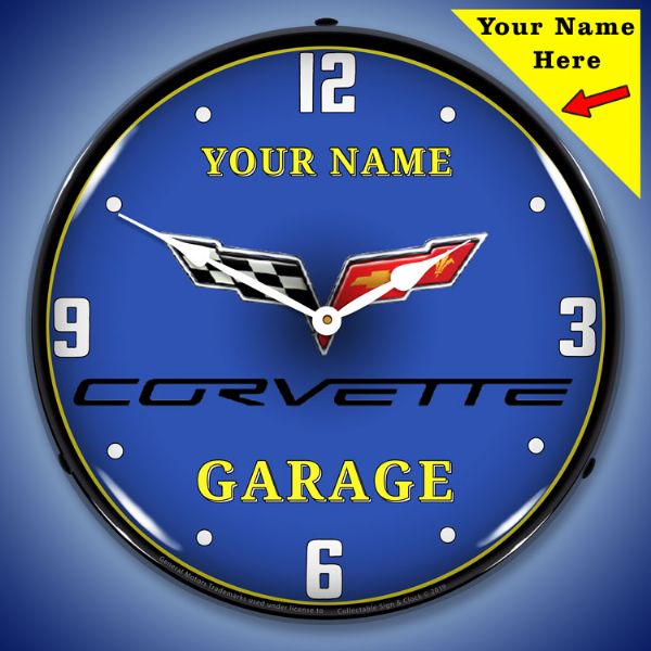 C6 Corvette Garage Lighted Clock- Personalize Option - [Corvette Store Online]