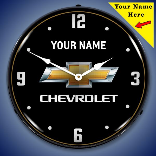 Chevrolet Bowtie Lighted Clock- Personalize Option - [Corvette Store Online]