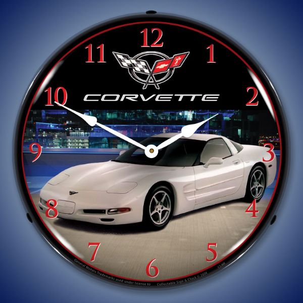 C5 Corvette Arctic White Clock