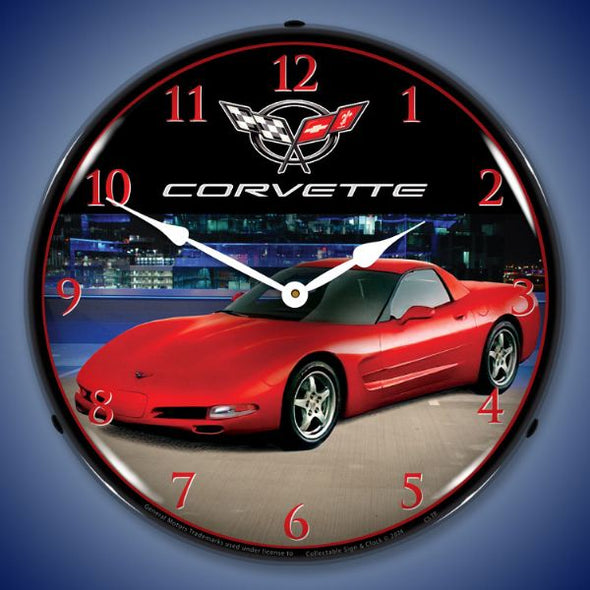 C5 Corvette Torch Red Clock
