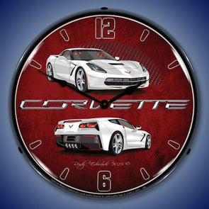 C7 Corvette Artic White Lighted Clock - [Corvette Store Online]