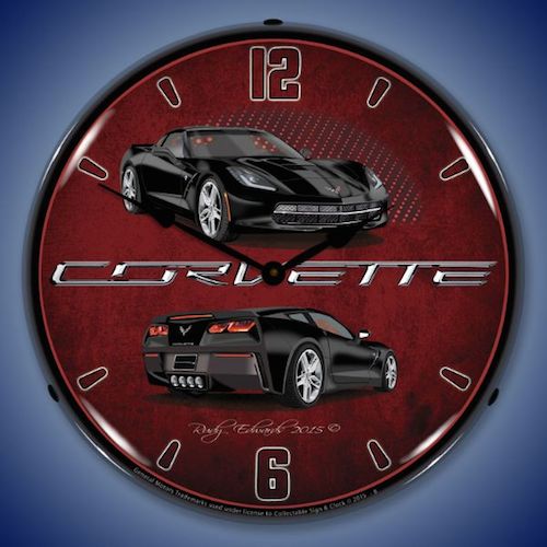 C7 Corvette Black Lighted Clock - [Corvette Store Online]