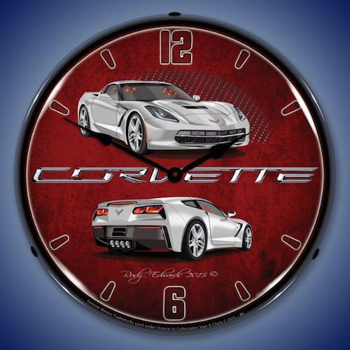 C7 Corvette Blade Silver Lighted Clock - [Corvette Store Online]