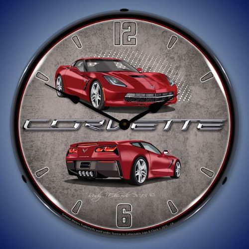 C7 Corvette Crystal Red Lighted Clock - [Corvette Store Online]
