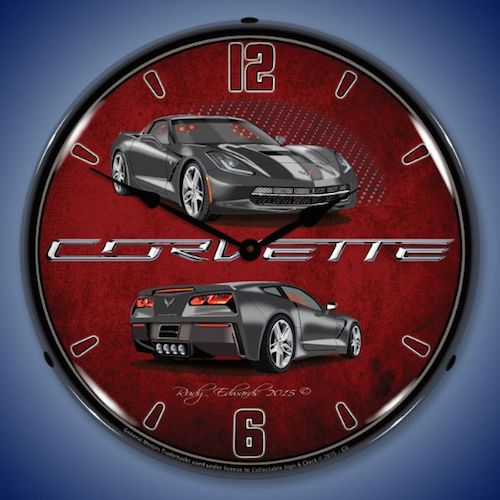 C7 Corvette Cyber Grey Lighted Clock - [Corvette Store Online]