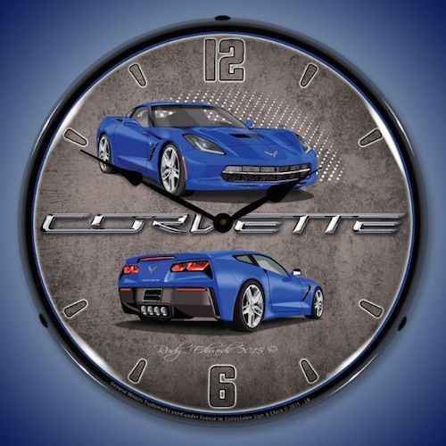 C7 Corvette Laguna Blue Lighted Clock - [Corvette Store Online]
