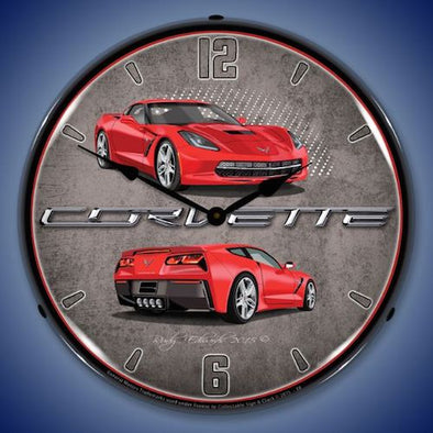 C7 Corvette Torch Red Lighted Clock - [Corvette Store Online]