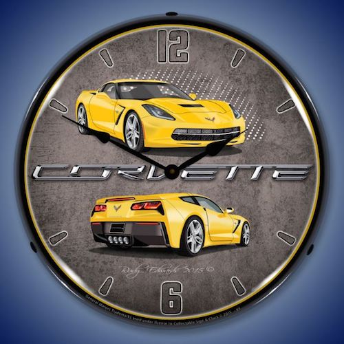 C7 Corvette Velocity Yellow Lighted Clock - [Corvette Store Online]