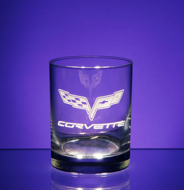 Corvette Logo Short Beverage Glass (4) - Choose Logo for Custom Etching