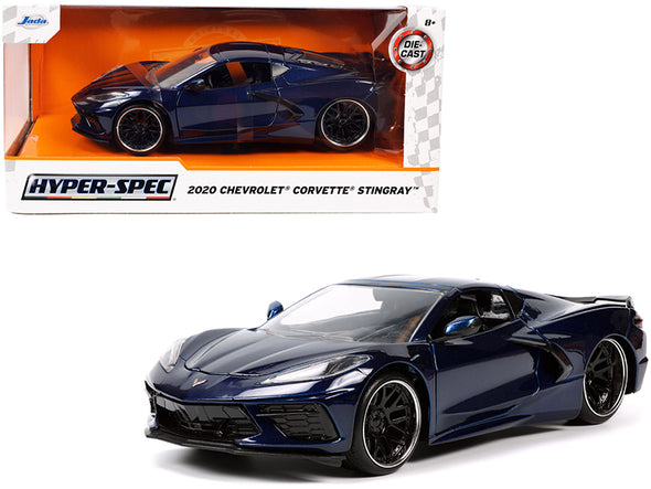 2020-chevrolet-corvette-stingray-c8-dark-blue-metallic-hyper-spec-series-1-24-diecast-model-car-by-jada