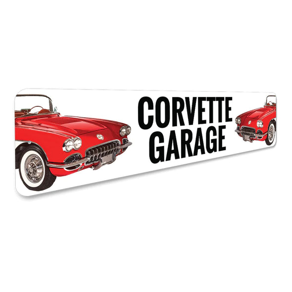 Red C1 Corvette Garage - Aluminum Sign