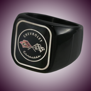 C1 Color Emblem Black Stainless Signet Ring - [Corvette Store Online]