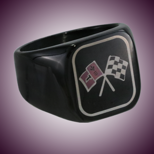 C2 Color Emblem Black Stainless Signet Ring - [Corvette Store Online]