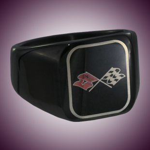 C3 Color Emblem Black Stainless Signet Ring - [Corvette Store Online]