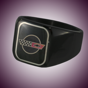 C4 Color Emblem Black Stainless Signet Ring - [Corvette Store Online]