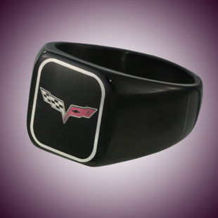 C6 Color Emblem Black Stainless Signet Ring - [Corvette Store Online]