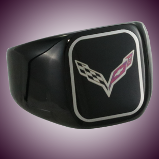 C7 Color Emblem Black Stainless Signet Ring - [Corvette Store Online]
