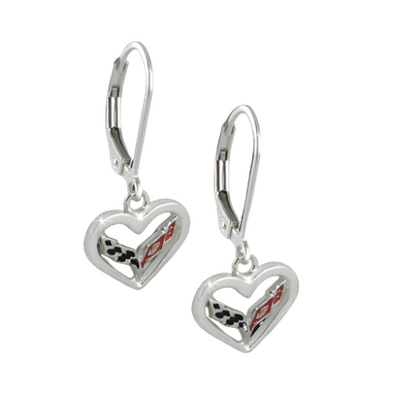 C7 Corvette Emblem Heart Earrings - Sterling Silver - [Corvette Store Online]