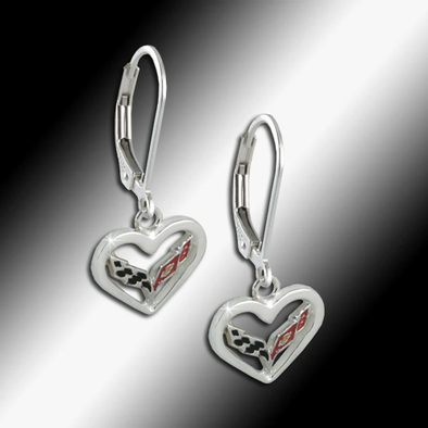 C7 Corvette Emblem Heart Earrings - Sterling Silver - [Corvette Store Online]