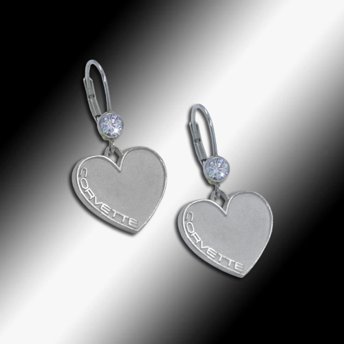 Corvette Heart-Shaped Cubic Zirconia Earrings - Sterling Silver - [Corvette Store Online]