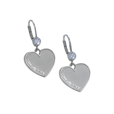 Corvette Heart-Shaped Cubic Zirconia Earrings - Sterling Silver - [Corvette Store Online]