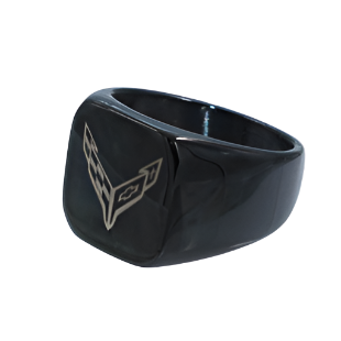 C8 Corvette Next Generation Emblem Black Stainless Signet Ring - [Corvette Store Online]