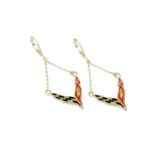 C8 Next Generation Corvette Emblem Lever Back Chain Earrings - 14k Gold - [Corvette Store Online]