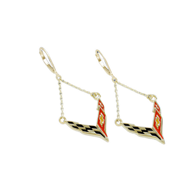 C8 Next Generation Corvette Emblem Lever Back Chain Earrings - 14k Gold - [Corvette Store Online]