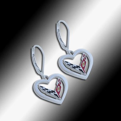 C8 Corvette Full Color Emblem Heart Earrings