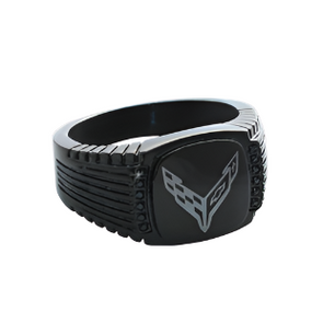 C8 Corvette Emblem Black Cubic Zirconia Signet Ring