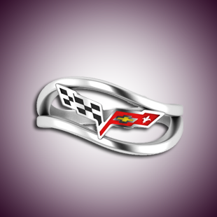Ladies C6 Corvette Wave Emblem Ring - Sterling Silver