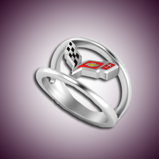 Ladies C7 Corvette Enamel Logo Ring - Sterling Silver