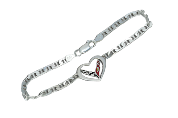 C8 Corvette Heart Sterling Silver Bracelet