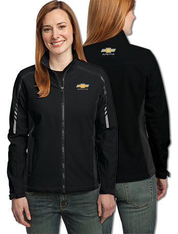 ladies-chevy-racing-gold-bowtie-soft-shell-jacket