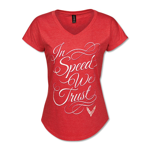 Ladies C8 Corvette T-Shirt In Speed We Trust