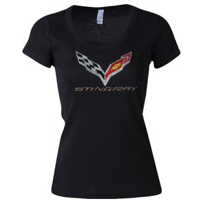 Stingray Flag Rhinestone Ladies Tee - [Corvette Store Online]