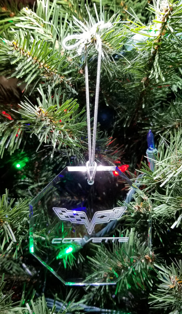 Corvette Engraved Crystal Christmas / Holiday Ornament - Choose Logo for Custom Etching