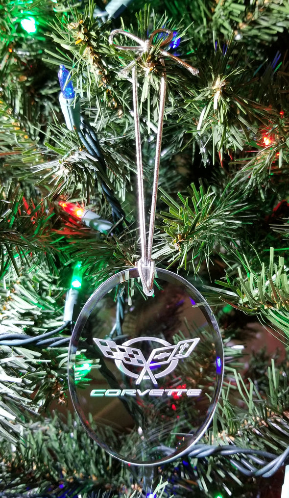 Corvette Engraved Crystal Christmas / Holiday Ornament - Choose Logo for Custom Etching