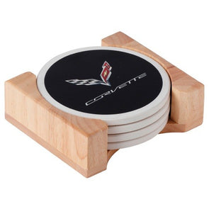 C7 Corvette Flag Round Stone Coaster Set - [Corvette Store Online]