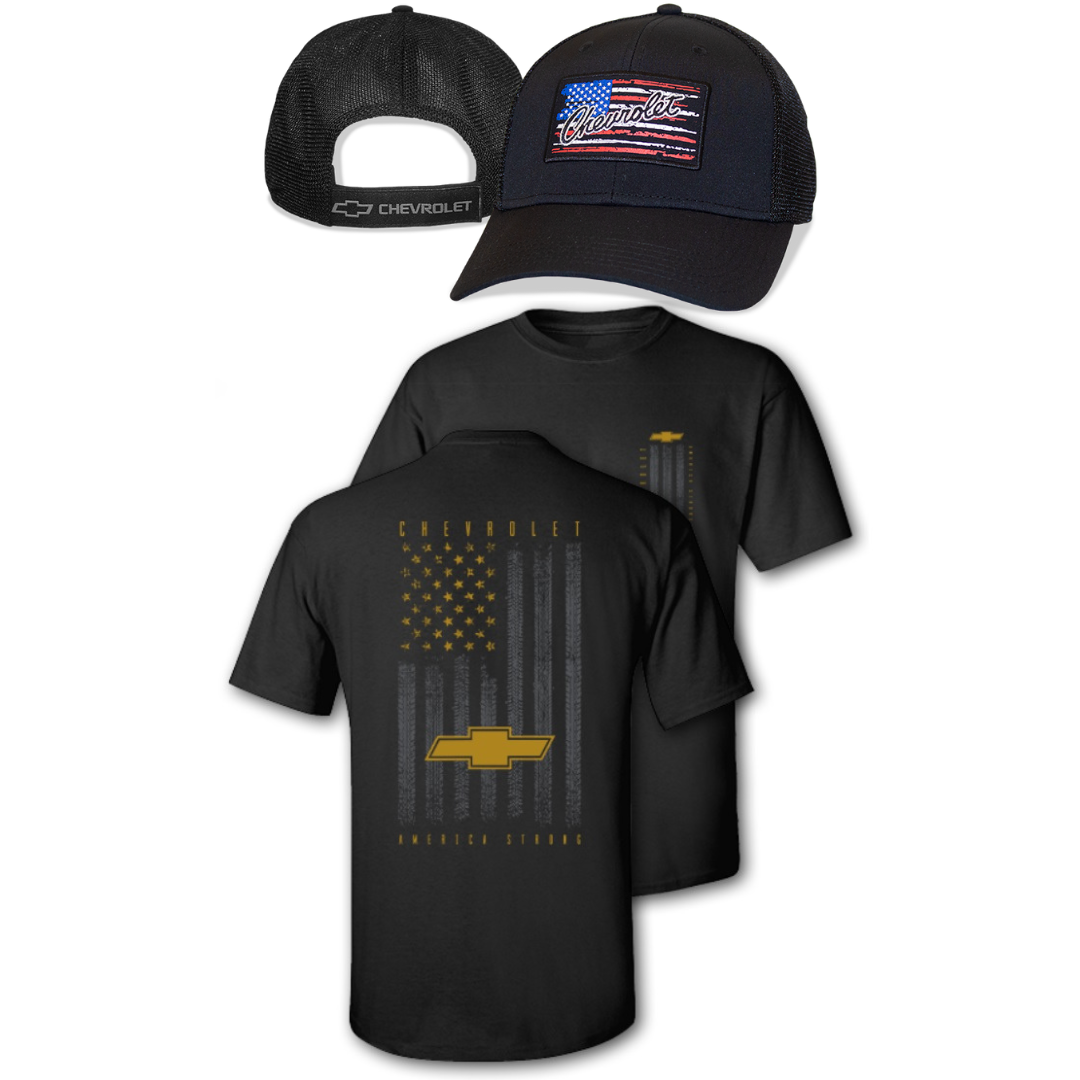 Patriotic Chevrolet America Strong T-Shirt and Hat Bundle