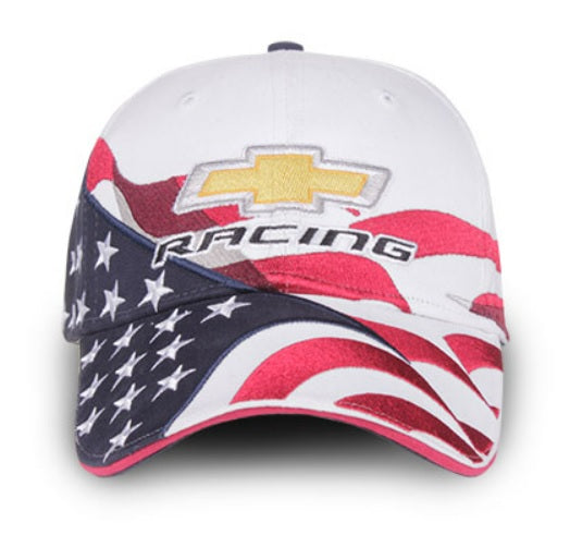 White Chevrolet Racing USA Flag Hat / Cap