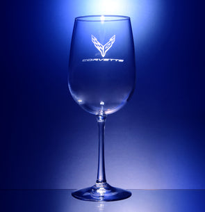 Corvette Logo Tall Wine Glass Pair - Choose Logo for Custom Etching