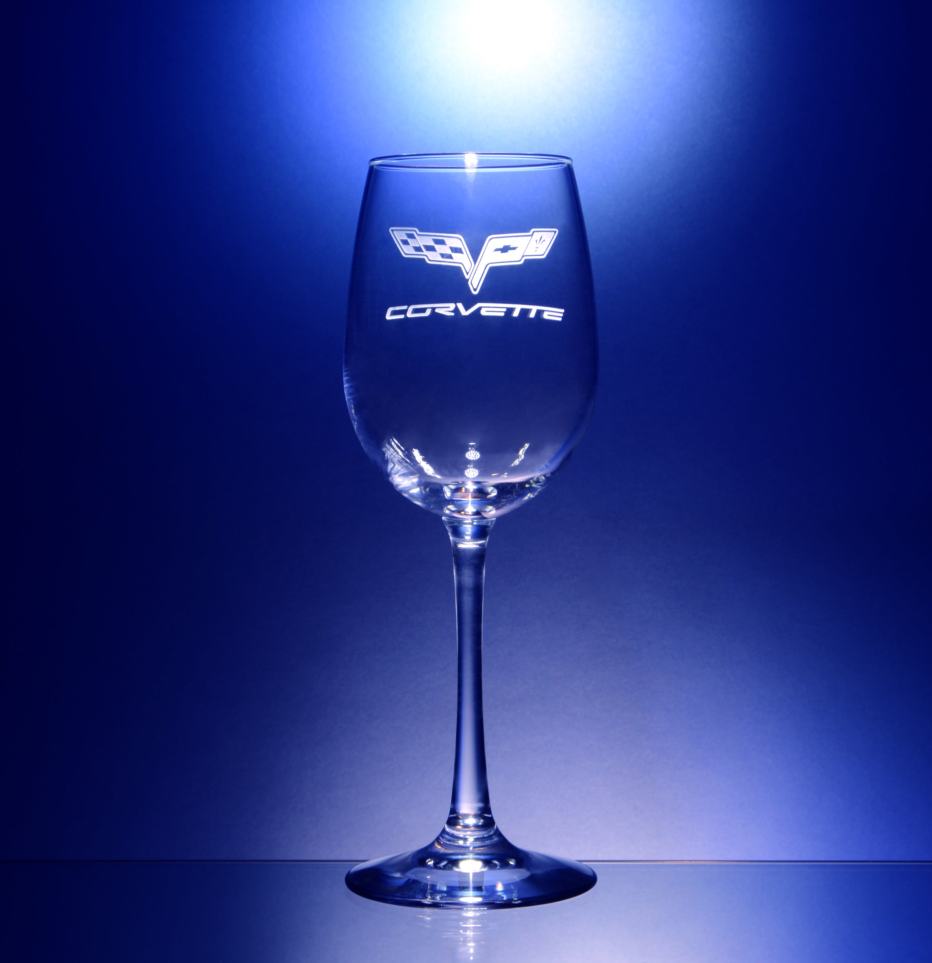 Corvette Logo Vina Wine Glass Pair - Choose Logo for Custom Etching