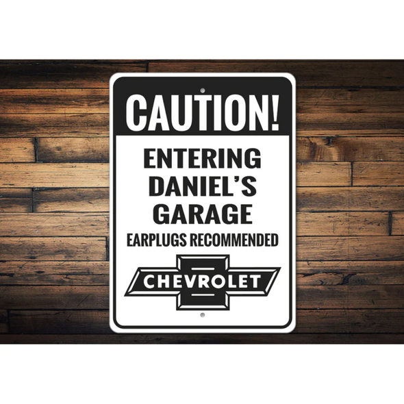 Personalized Chevy Caution Garage Sign - Aluminum Sign