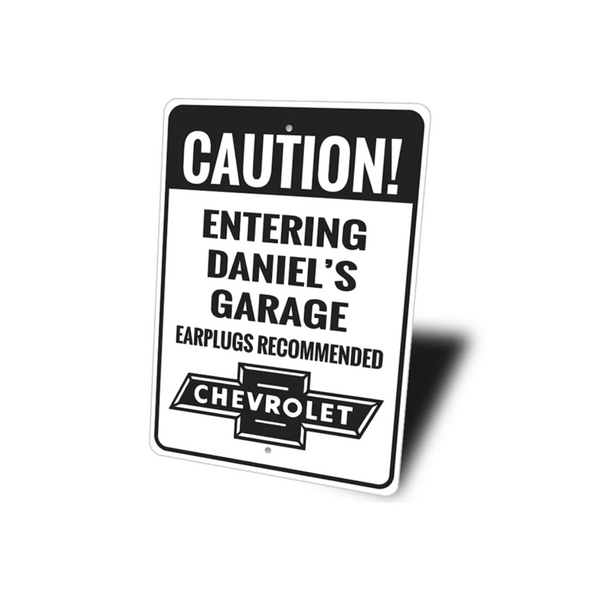 Personalized Chevy Caution Garage Sign - Aluminum Sign