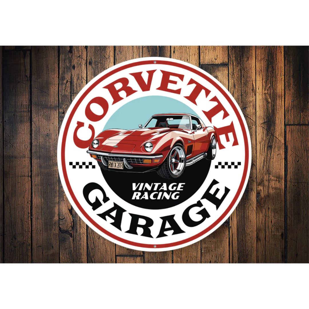 Corvette Garage Vintage Racing Aluminum Sign